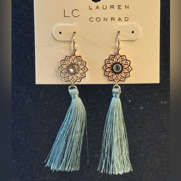 LC Lauren Conrad Blue Tassel Drop Earrings - Lightweight & Trendy 3in - Picture 2 of 11